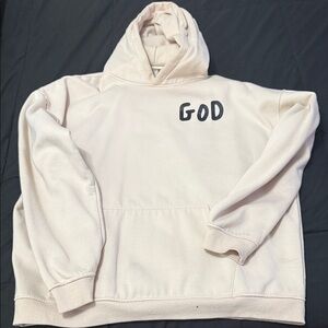Cream Hoodie with Black Text